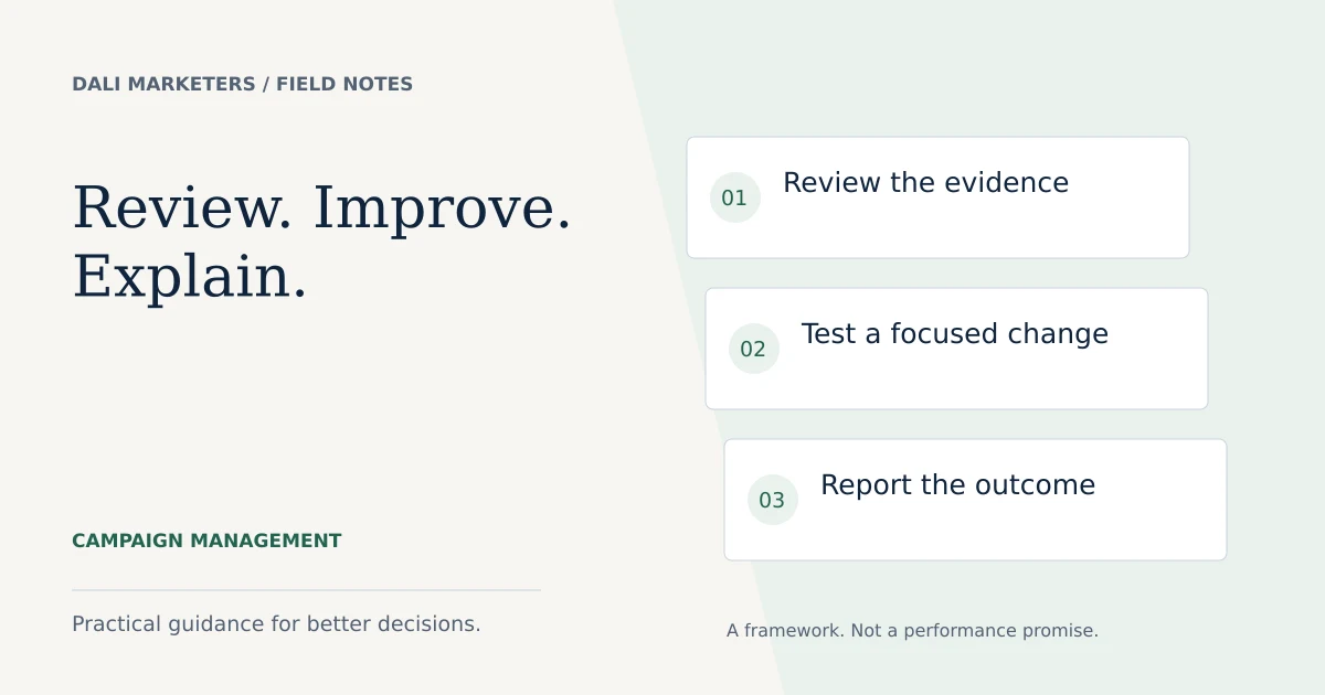 Management cycle: review the evidence, test a focused change and report the outcome.